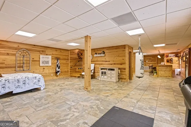 a view of balcony with wooden floor