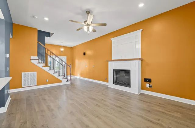 a view of an entryway with a fireplace