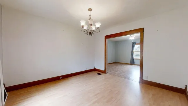 a view of a chandelier in a room