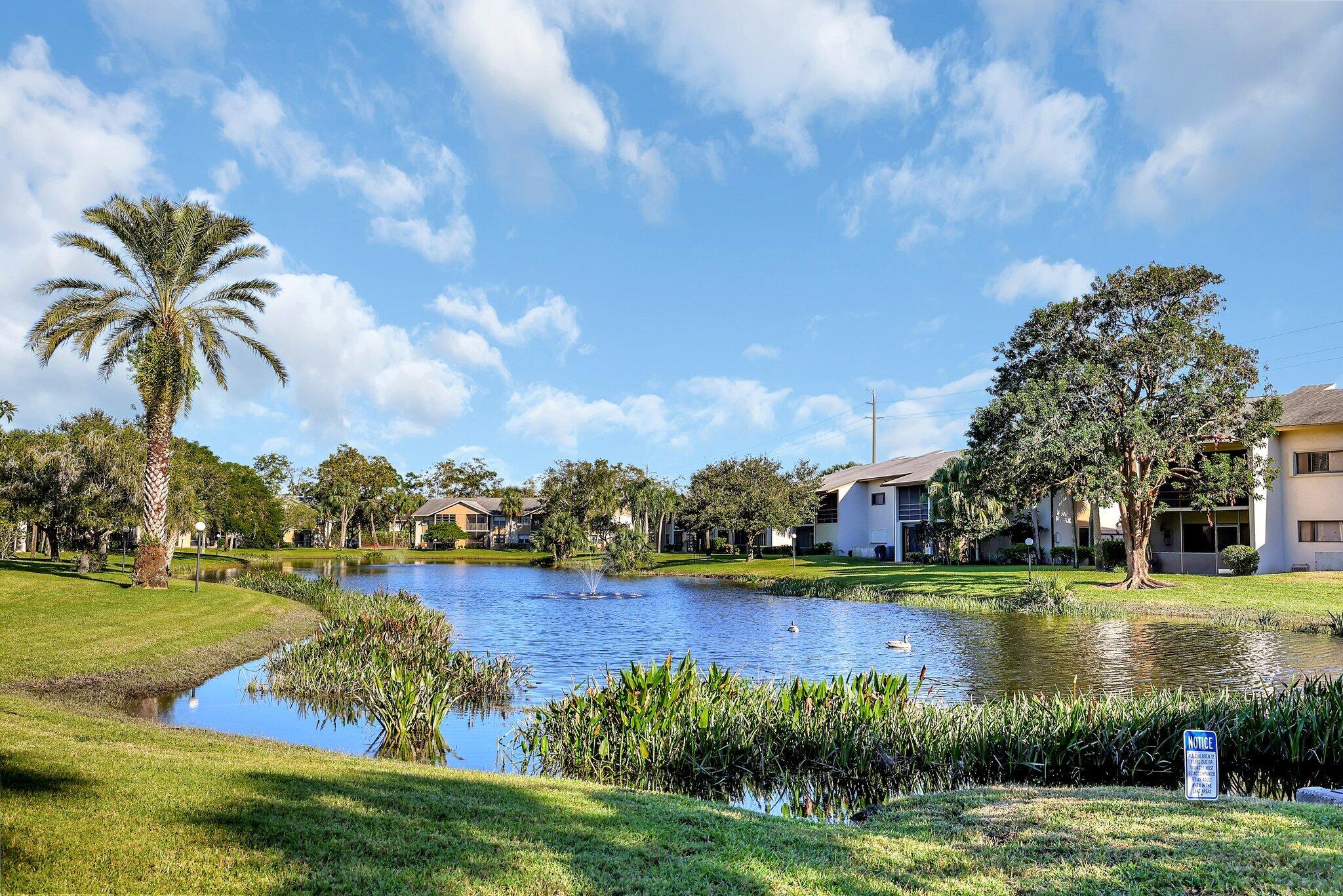 a view of a lake with houses in the back
