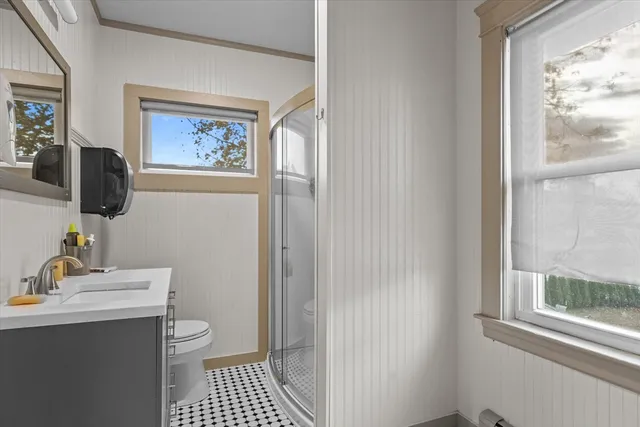 a bathroom with a toilet a sink and a window