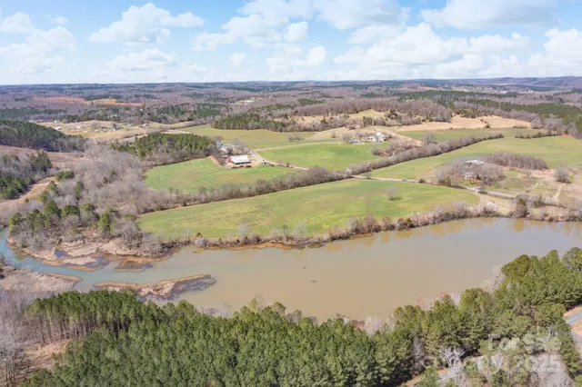 a view of a lake in middle of the town