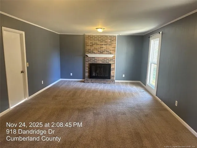 an empty room with a bench