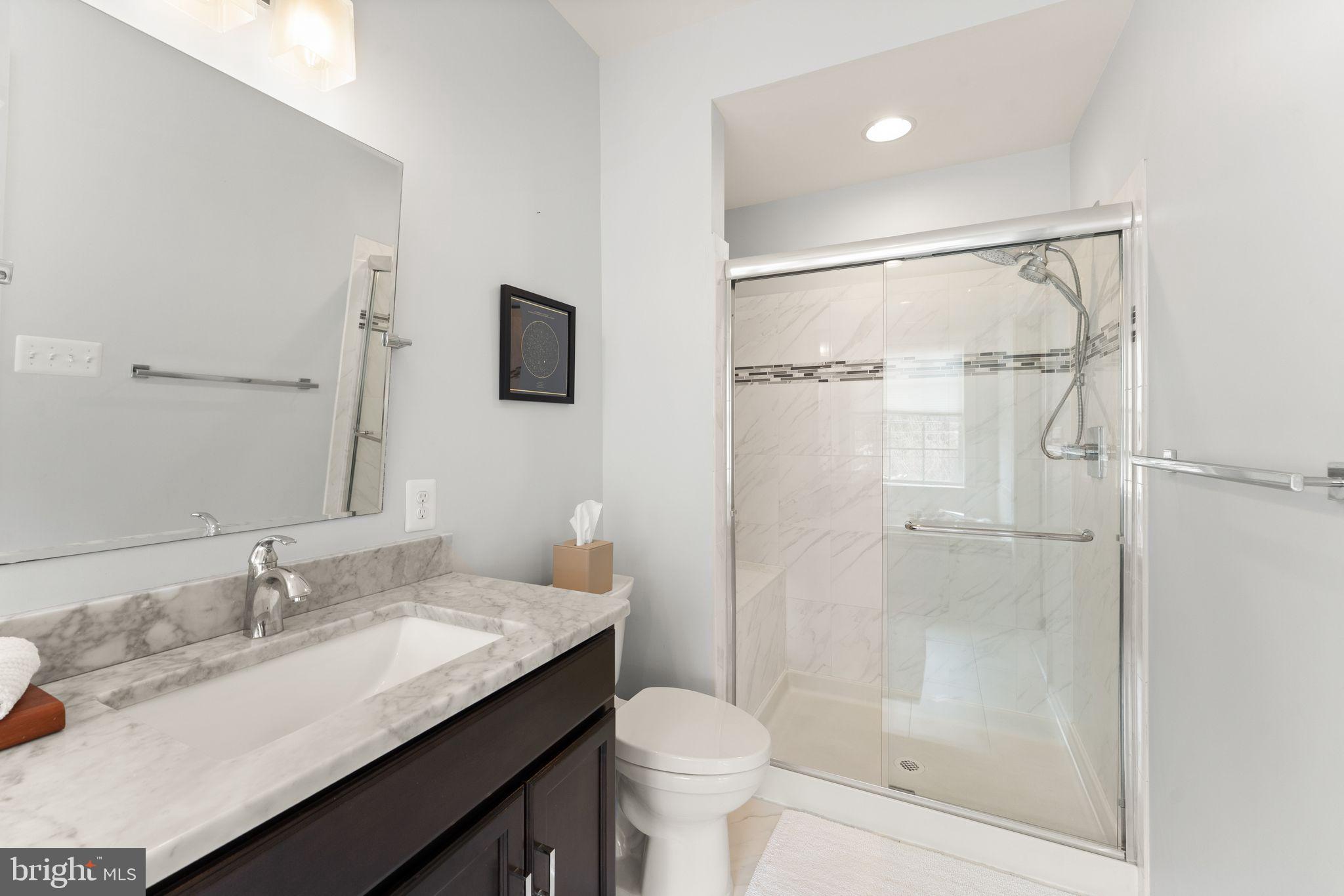 18168 Mill House Square Leesburg, VA 20176 - Photo 28 of 60 a bathroom with a granite countertop sink toilet and shower