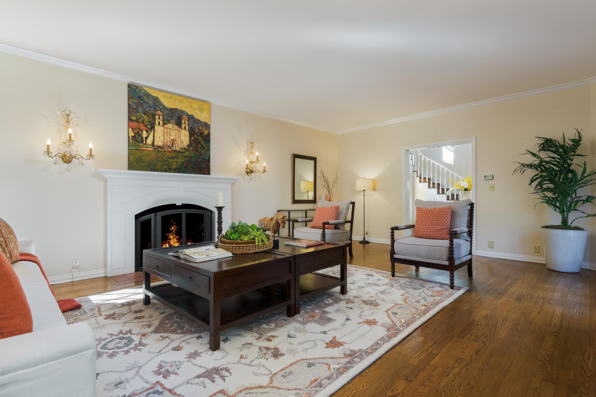 937 Arcady Road Santa Barbara, CA 93108 - Photo 3 of 31 a living room with furniture and a fireplace