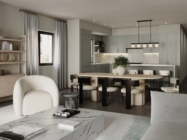 a kitchen with a dining table chairs and view kitchen