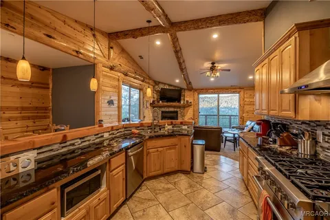 a kitchen with lots of counter top space