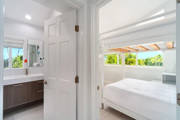 a view of balcony with wooden floor