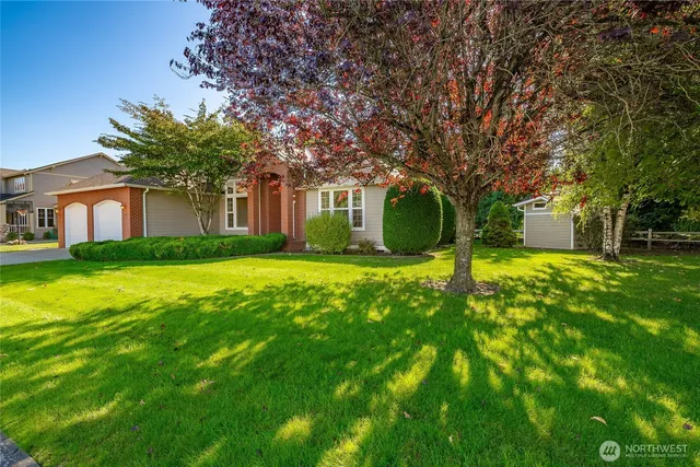 a front view of house with yard and green space