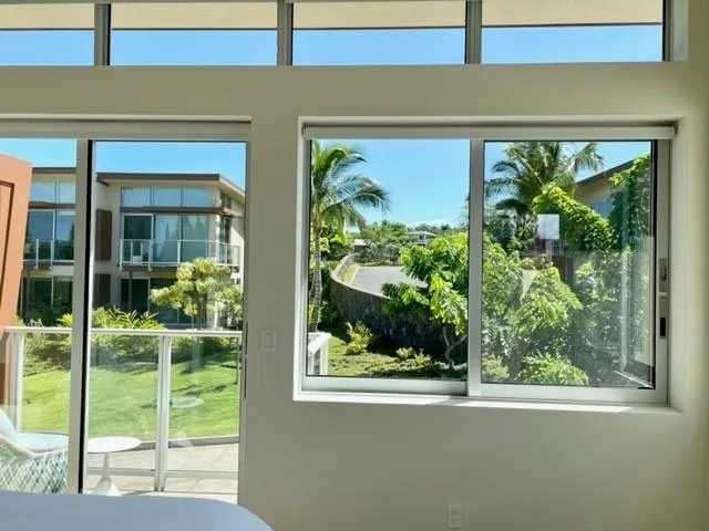 a view of a garden from a window
