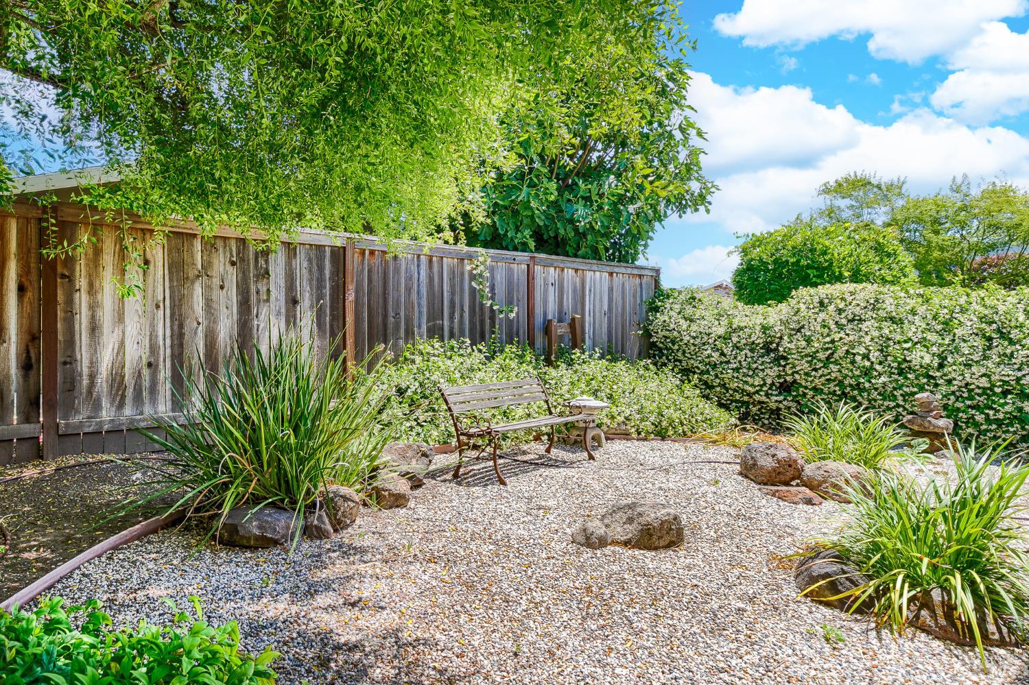 138 Oak Shadow Drive Santa Rosa, CA 95409 - Photo 41 of 50 a view of a backyard with potted plants and a large tree