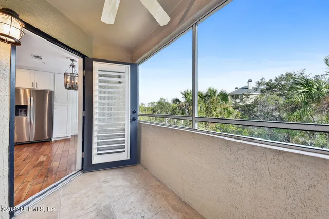 a garden view with a seating space