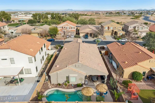 an aerial view of a house