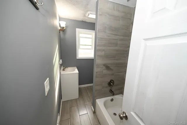 a bathroom with a bathtub