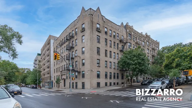 a view of a building with a street