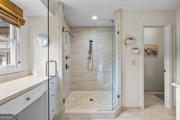 a view of yard with swimming pool and green space