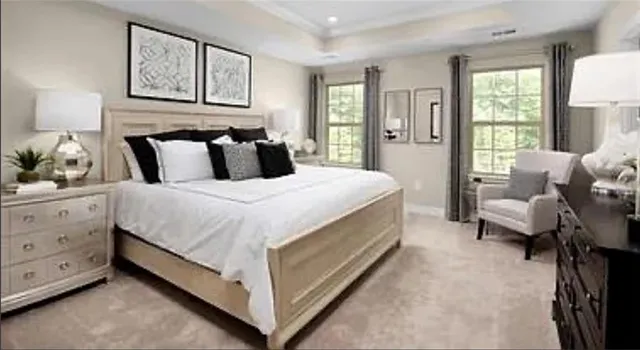 a bed room with a bed and a couch