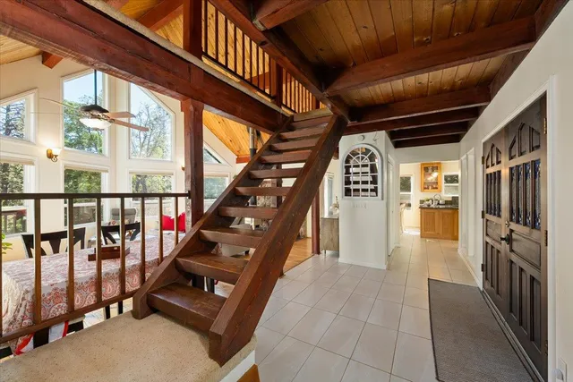 a bath tub sitting next to a window