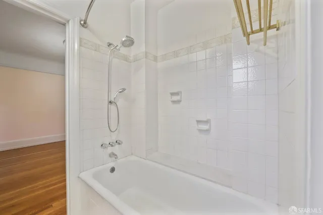 a bathroom with a bathtub