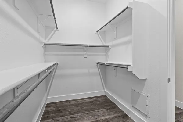 a view of walk in closet with empty racks