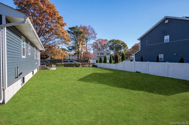a view of a backyard with potted plants and large tree