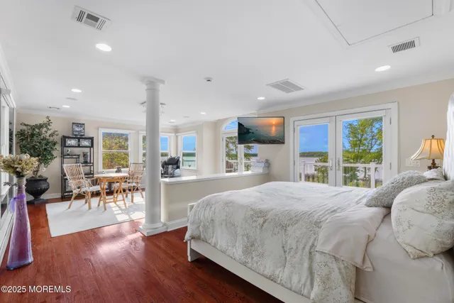 a view of a lake with a big yard