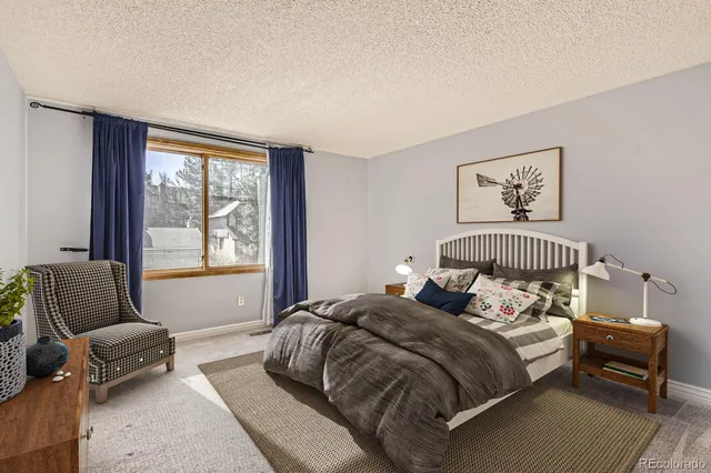 a bedroom with a bed and a couch