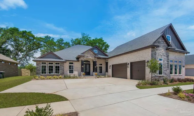 front view of a house with a patio
