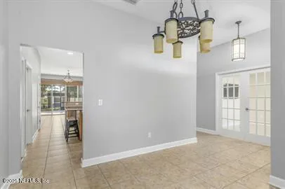 a view of a room with windows