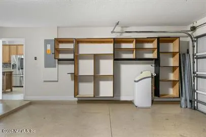 a view of a garage with furniture