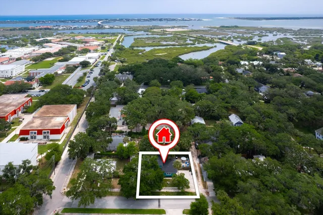 an aerial view of swimming pool and mountain view