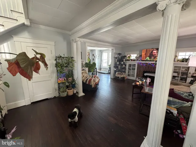 a view of a livingroom with furniture hardwood floor and a ceiling fan