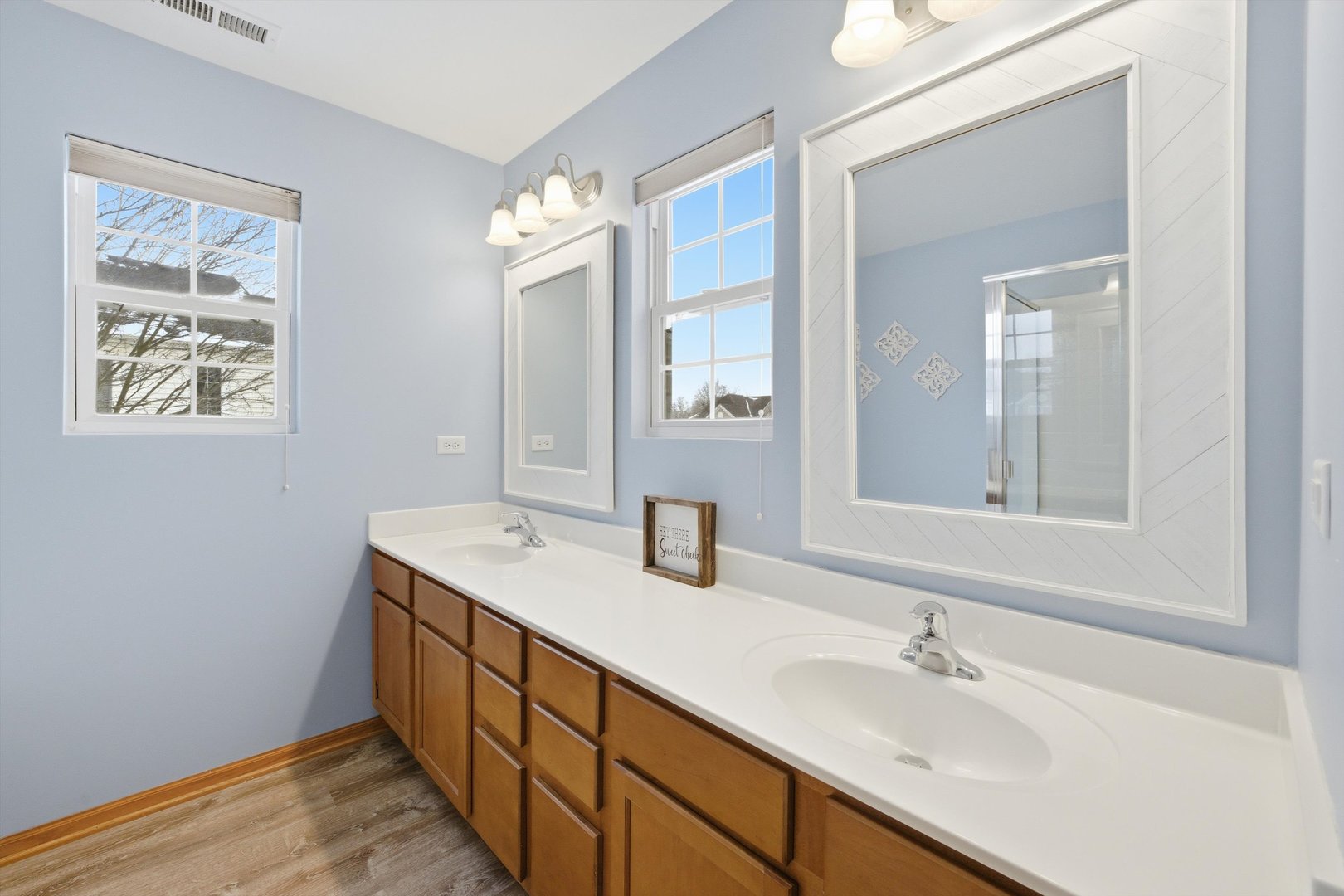 1110 Colonial Drive Joliet, IL 60432 - Photo 25 of 36 a bathroom with a double vanity sink and a mirror