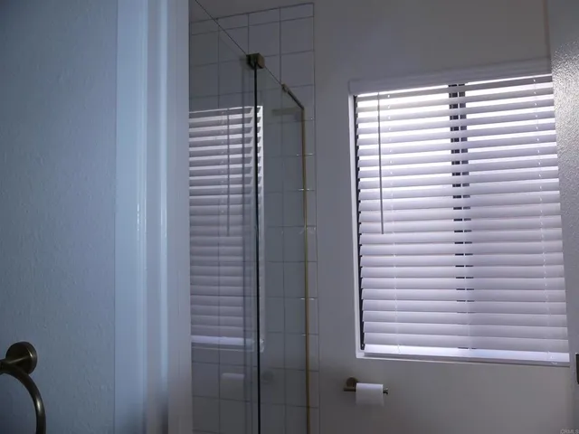 a view of a bathroom from a window