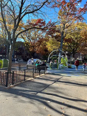 a view of a building with a bench