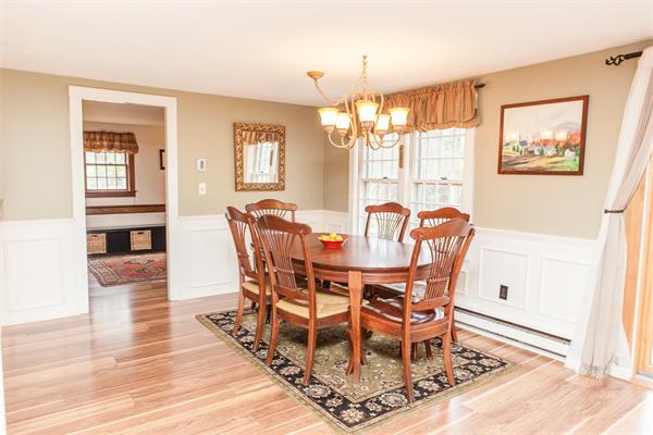 33 Laurel Road Bolton, MA 01740 - Photo 8 of 30 a dining room with furniture a chandelier and wooden floor