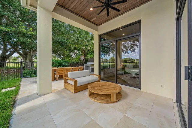 a view of a patio with a tv
