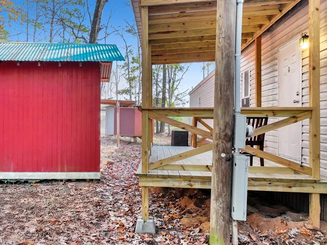 a view of a back yard from a patio