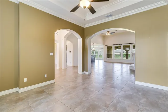 a view of an entryway with a chandelier