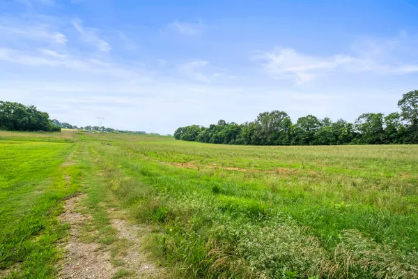 a view of a green field with wooden fence