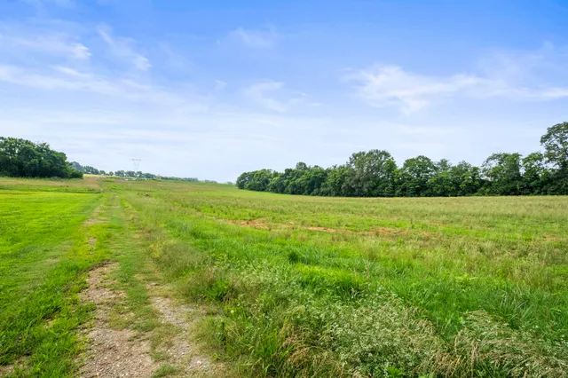 a view of a green field with wooden fence