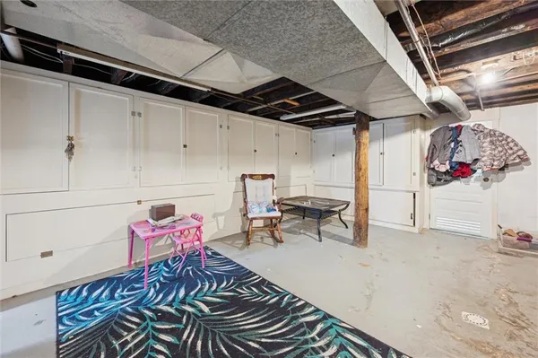 a view of a room with shelves