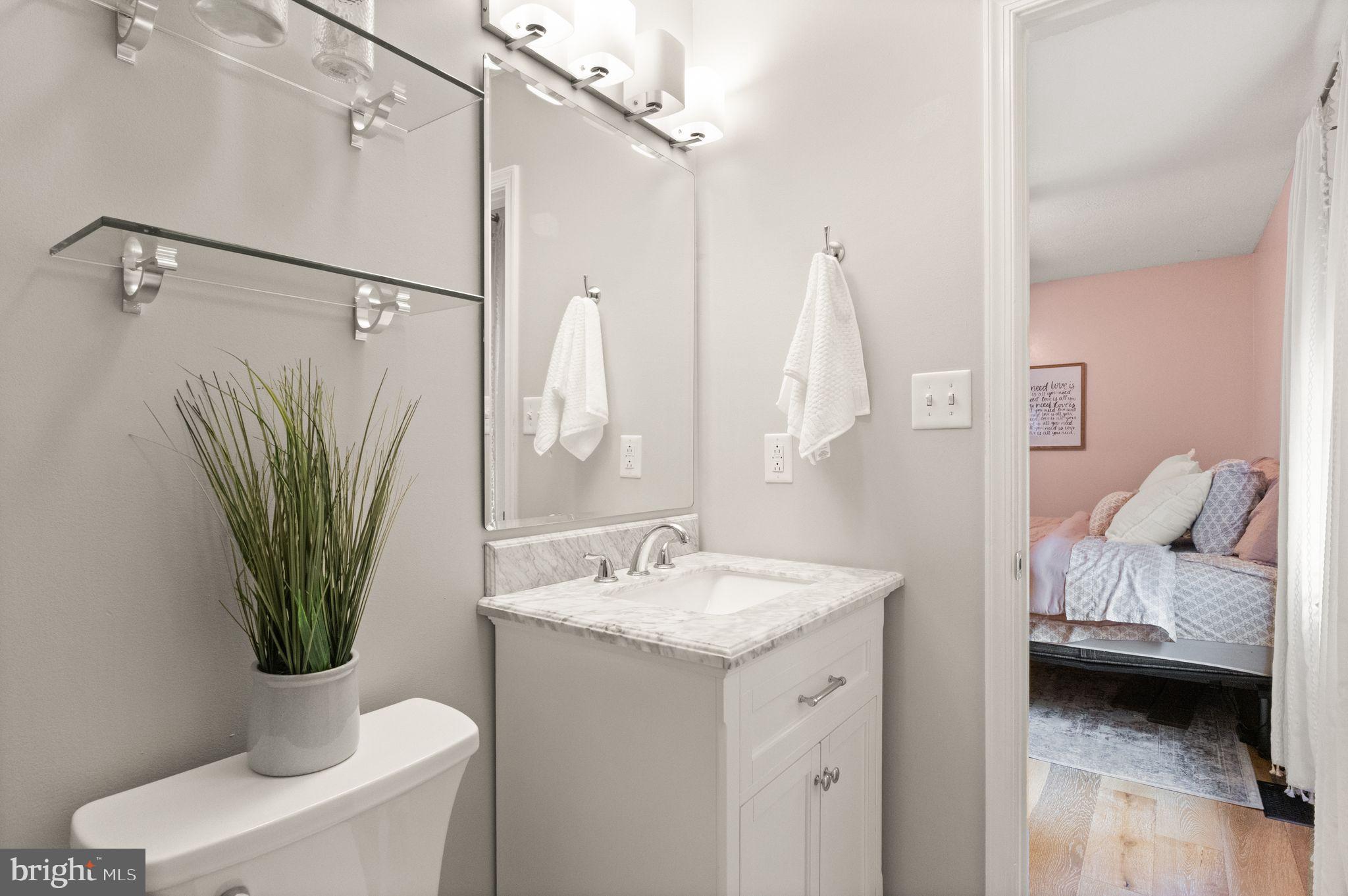 413 George Street Winchester, VA 22601 - Photo 23 of 54 a bathroom with a sink a toilet and a mirror