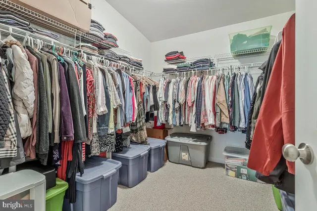 a view of walk in closet with clothes