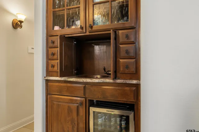 a view of a kitchen from a window