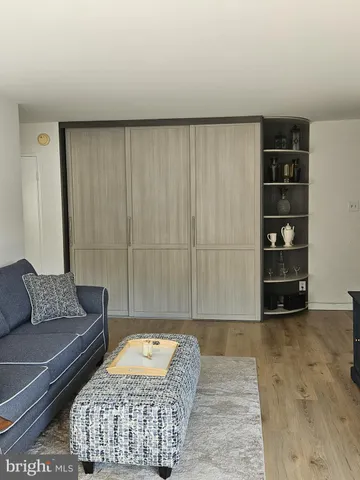 a living room with furniture and a rug