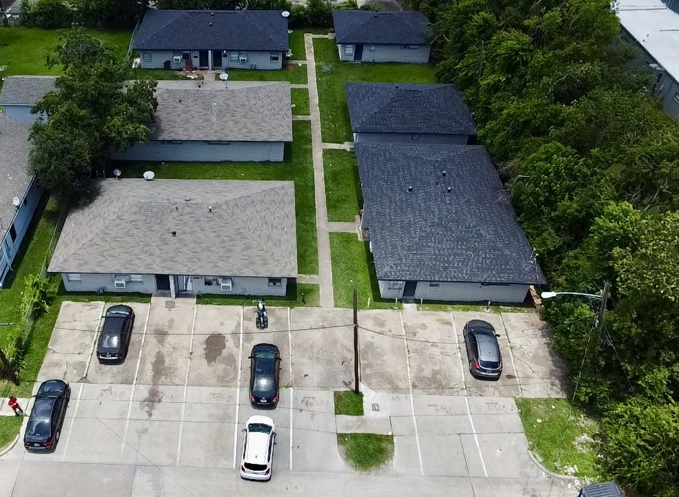 an aerial view of a house with garden