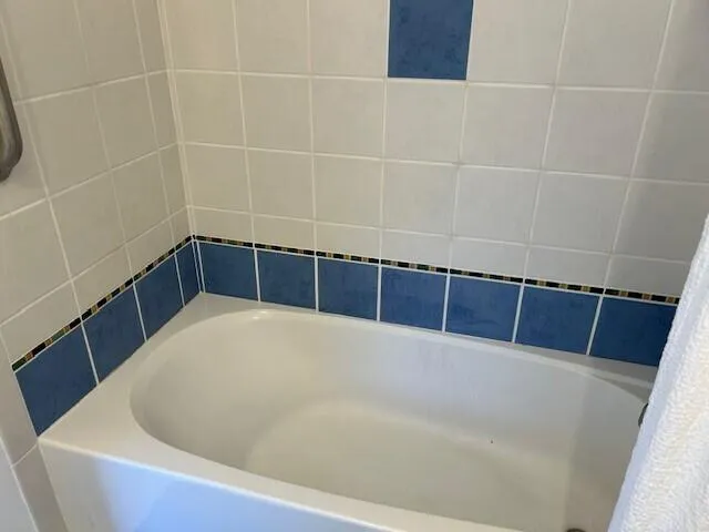 a bathroom with a bathtub