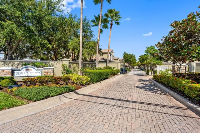 a view of a garden with flowers and trees