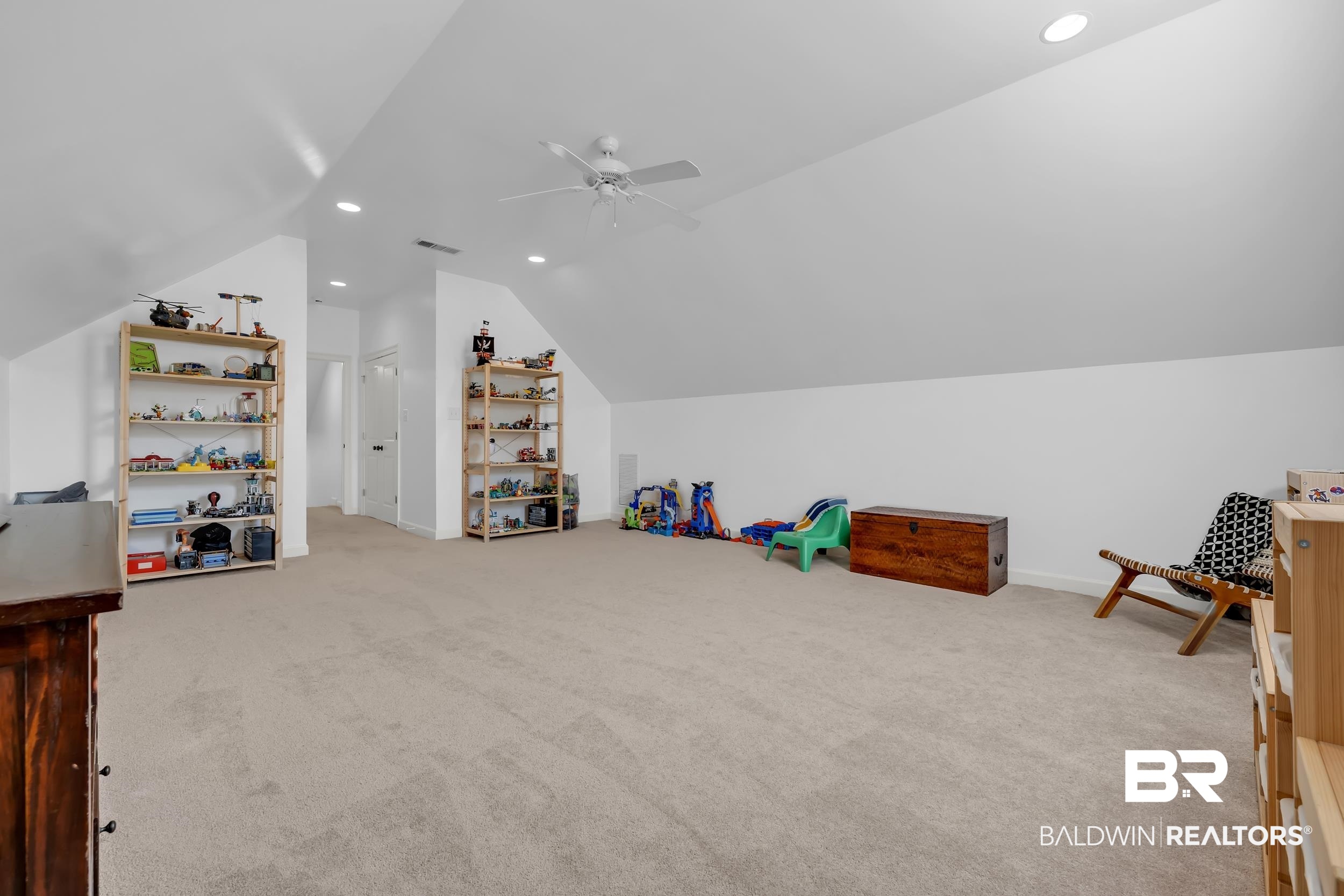 8137 Pine Run Daphne, AL 36527 - Photo 37 of 67 Spacious carpeted bonus room featuring sloped ceilings, recessed lighting, and a ceiling fan